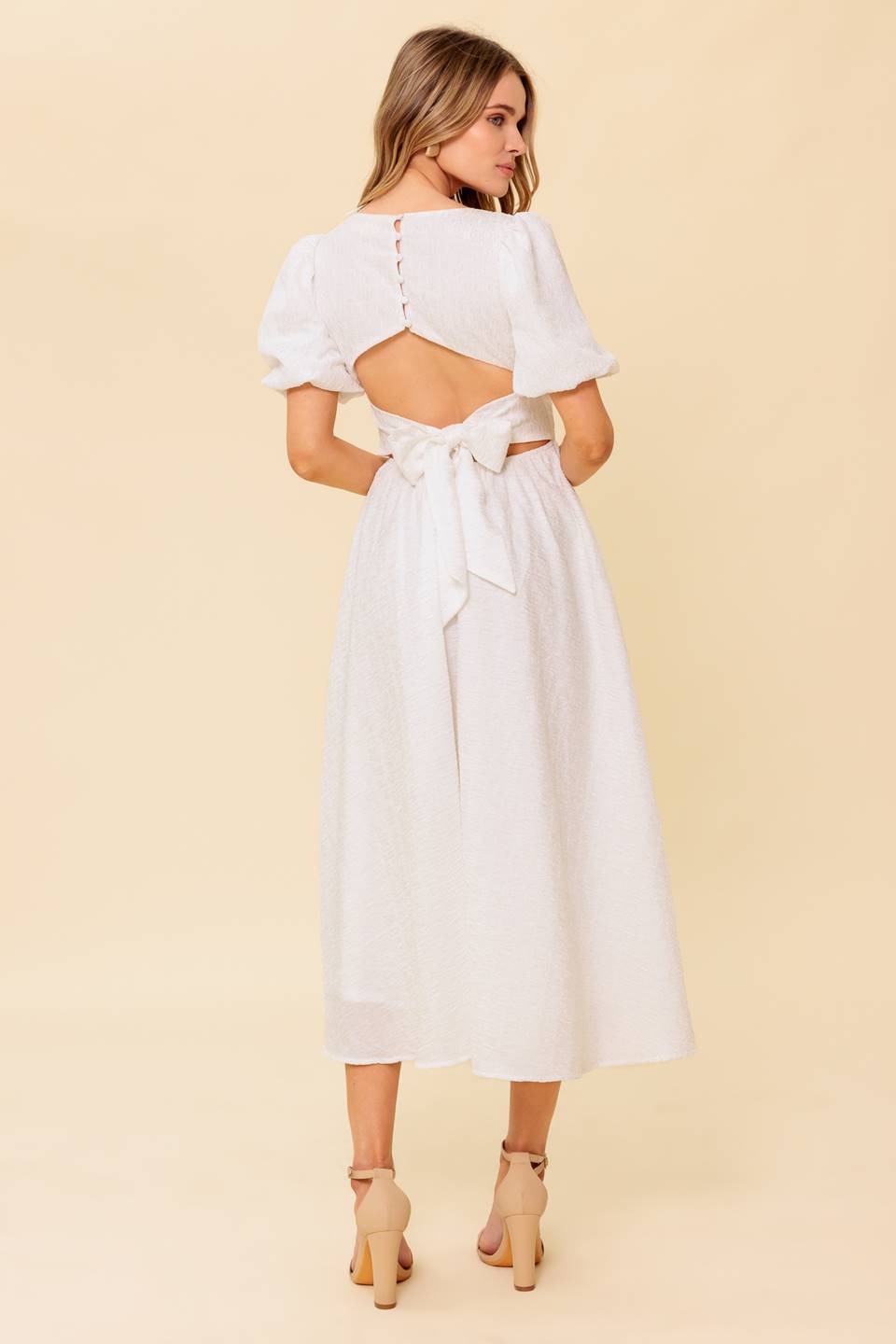 SLEEK DEDICATION IVORY WOVEN MDI DRESS Flying Tomato